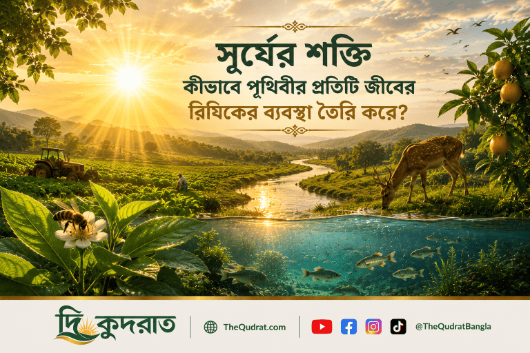 সূর্যের আলো থেকে উদ্ভিদ, খাদ্যচক্র এবং পৃথিবীর সব জীবের রিযিকের ব্যবস্থার প্রতীকী চিত্র